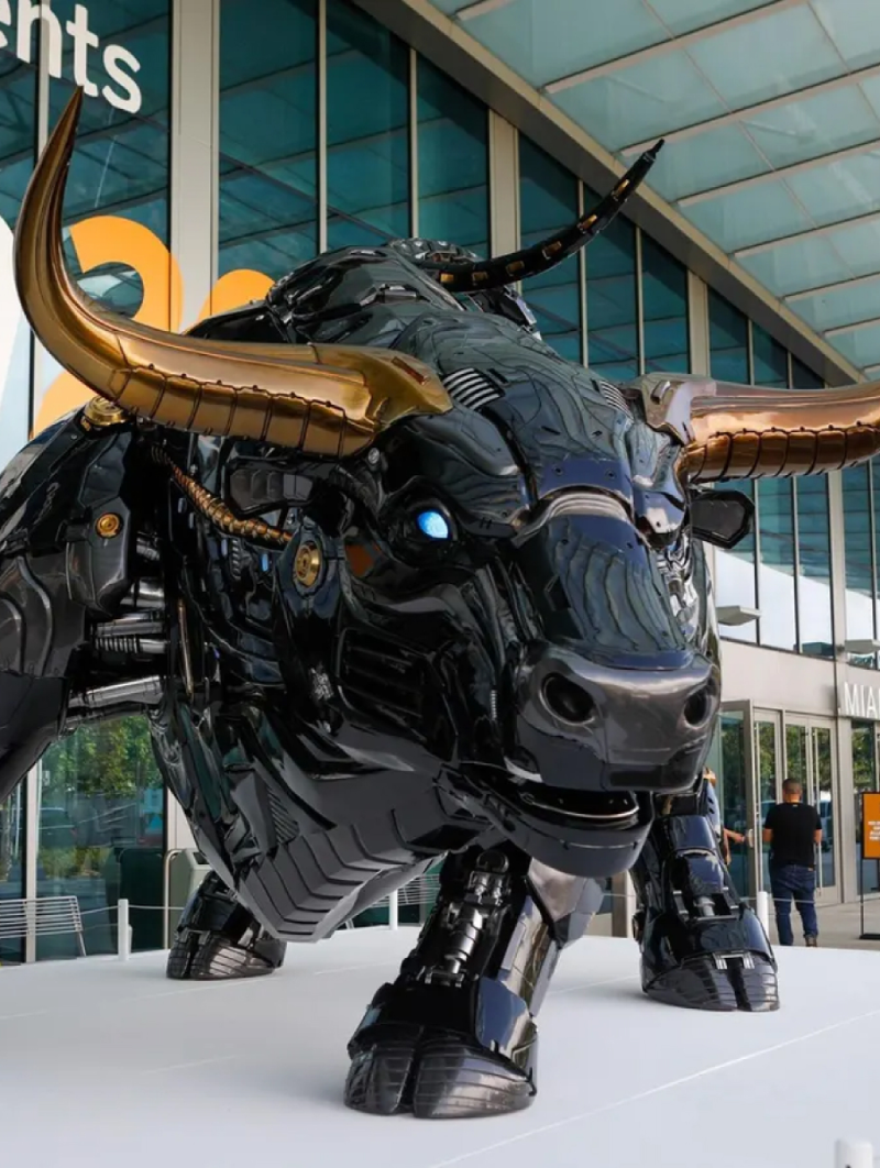 Charging bull sculpture